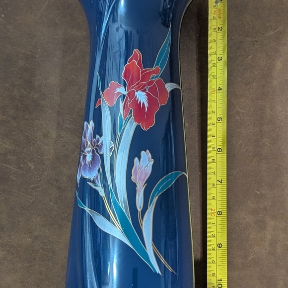 Vintage Japan 10.5" Navy Blue Vase Floral Iris Gold Trim by Fine China - Picture 7 of 7